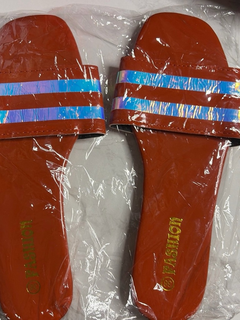 Fashion Red Slide Sandals with Iridescent Accent